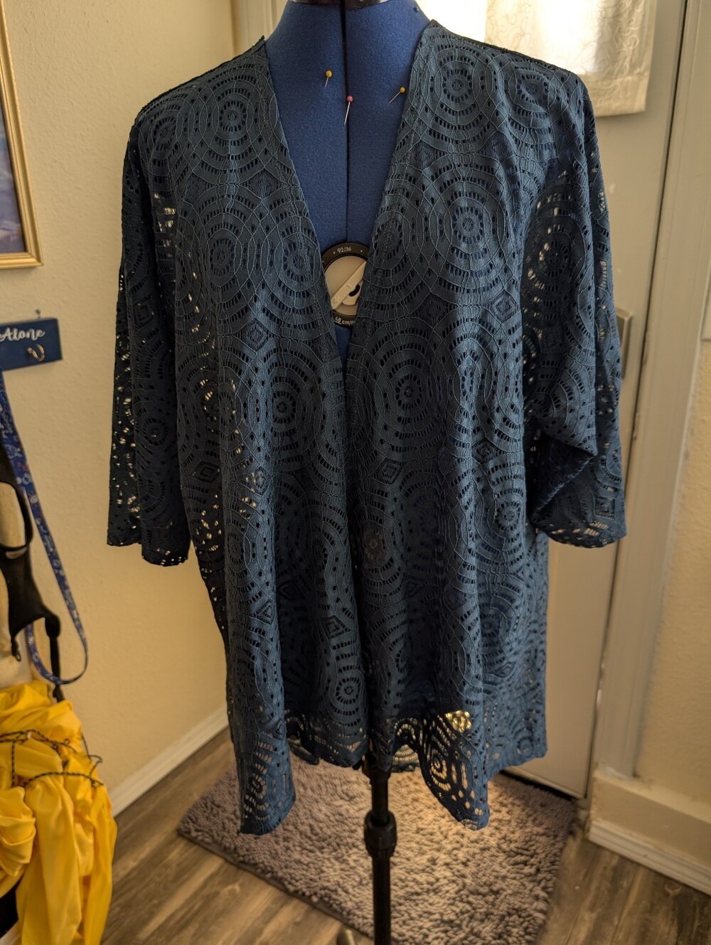 Lace Open-Front Kimono Cardigan - Deep Teal